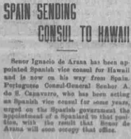 Spain sending consul 29.9.1911 Hawaiian Gazette pag 1